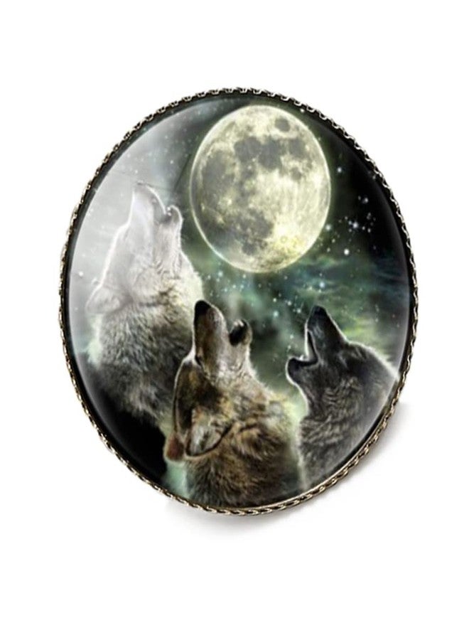 vmcoatdu Round 1 Inch Wolf Head Pin Cute Brooch Metal and Glass Revivalism Style Souvenir Badge Brooch for Hat Clothes Backpack (Wolf Head E) - Image 3